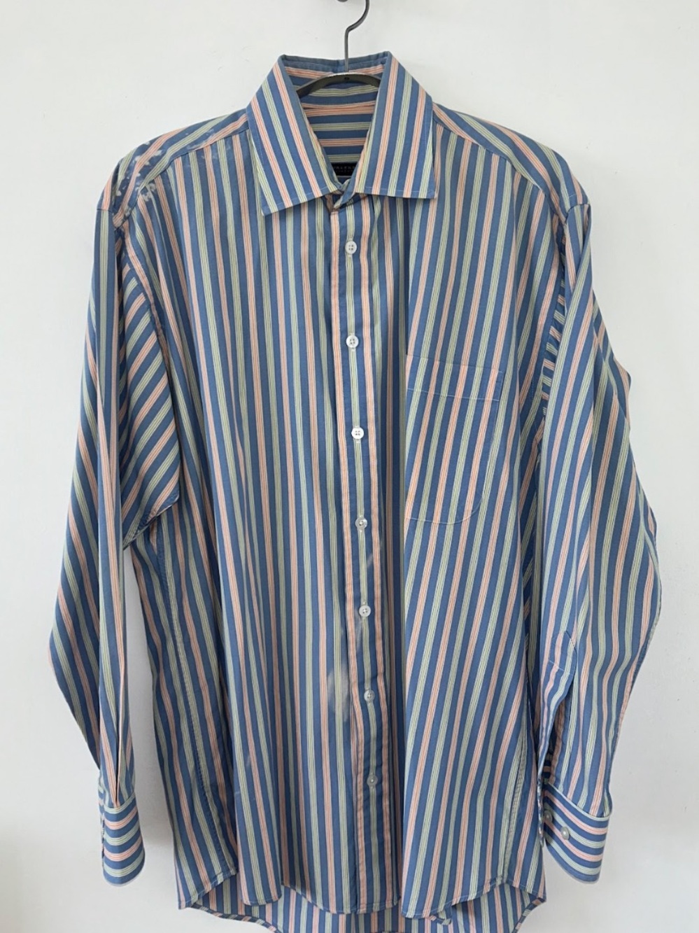 Burberry Blue and Pink Vertical Stripe Dress Shirt